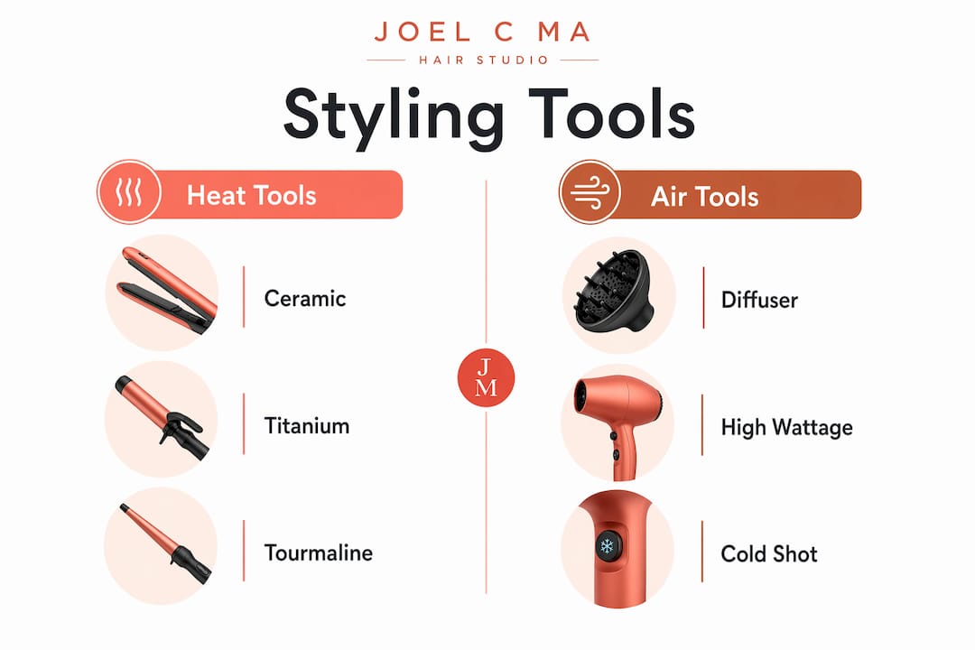 Infographic comparing heat-based and air-based hair styling tools