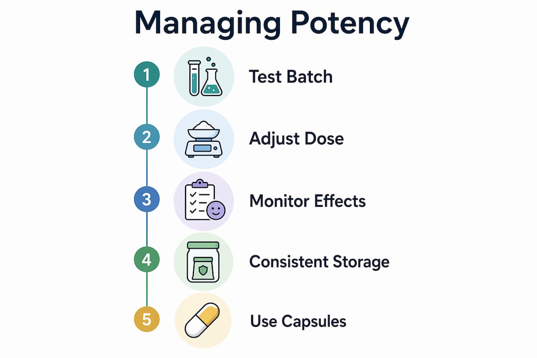 Infographic illustrating steps to manage potency variability