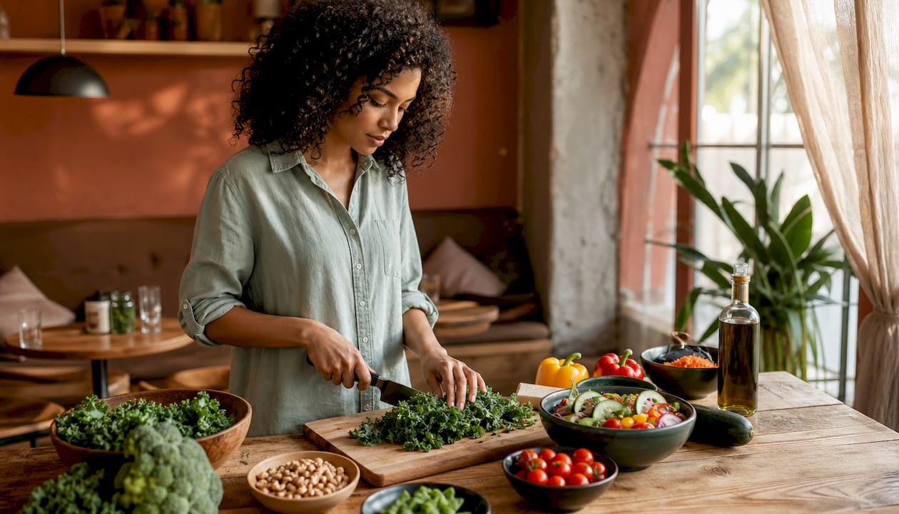 Woman preparing healthy meal for hair care