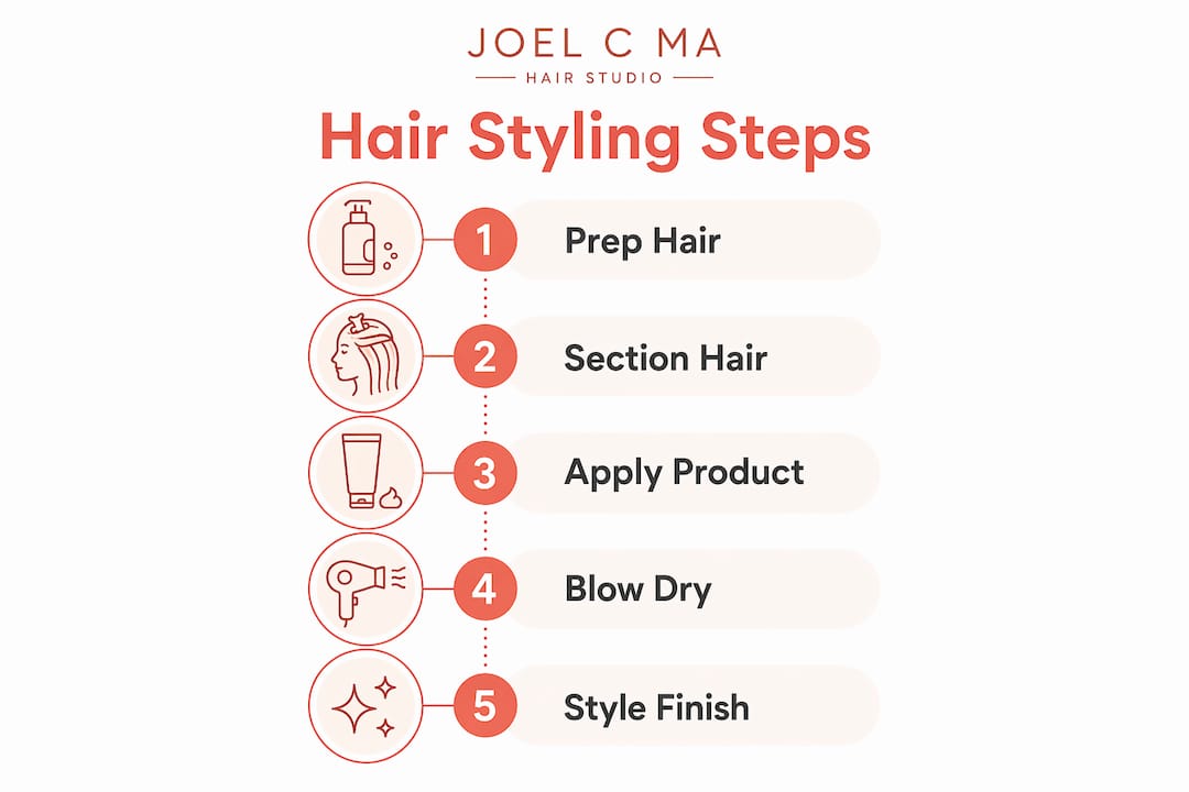Infographic illustrating hair styling steps process