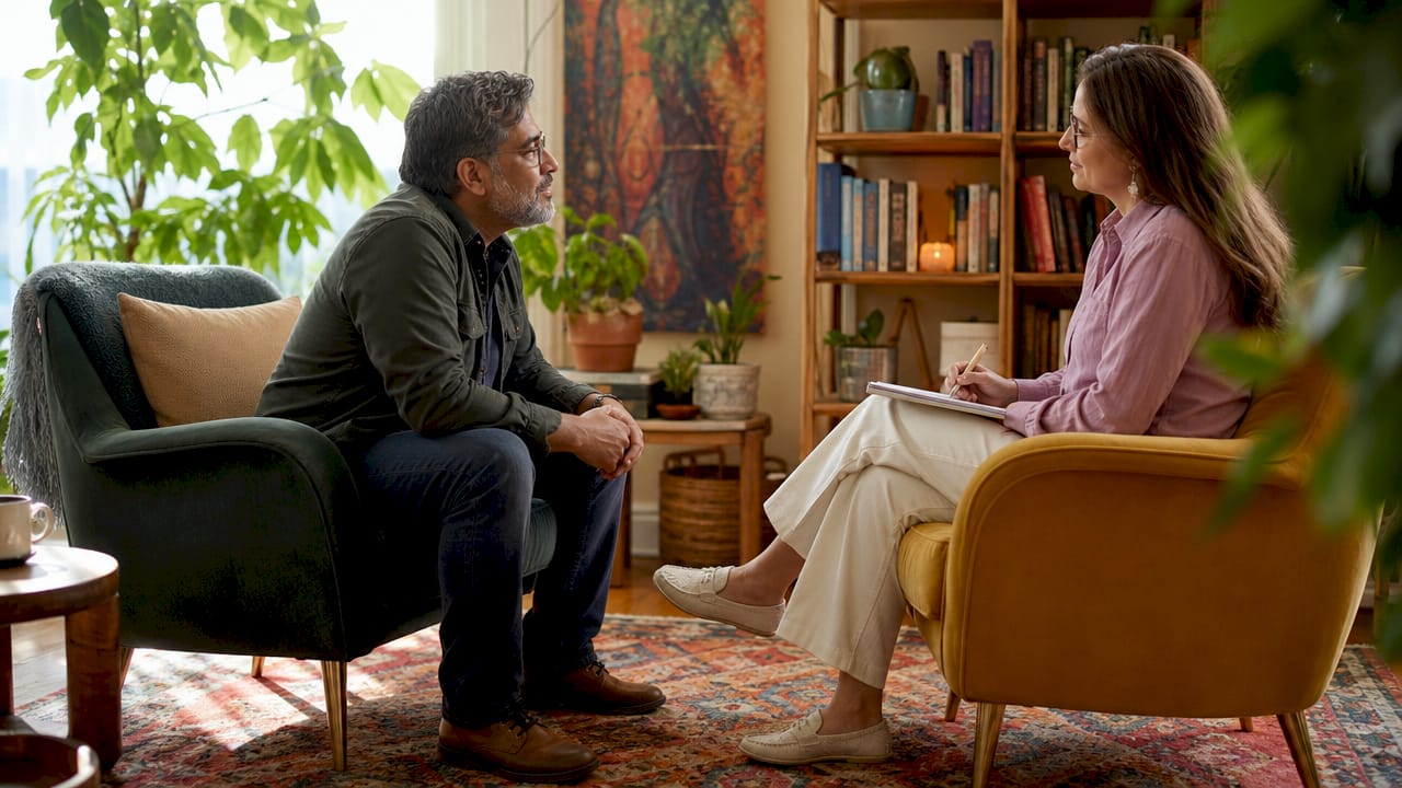 Therapy session discussing microdosing wellness