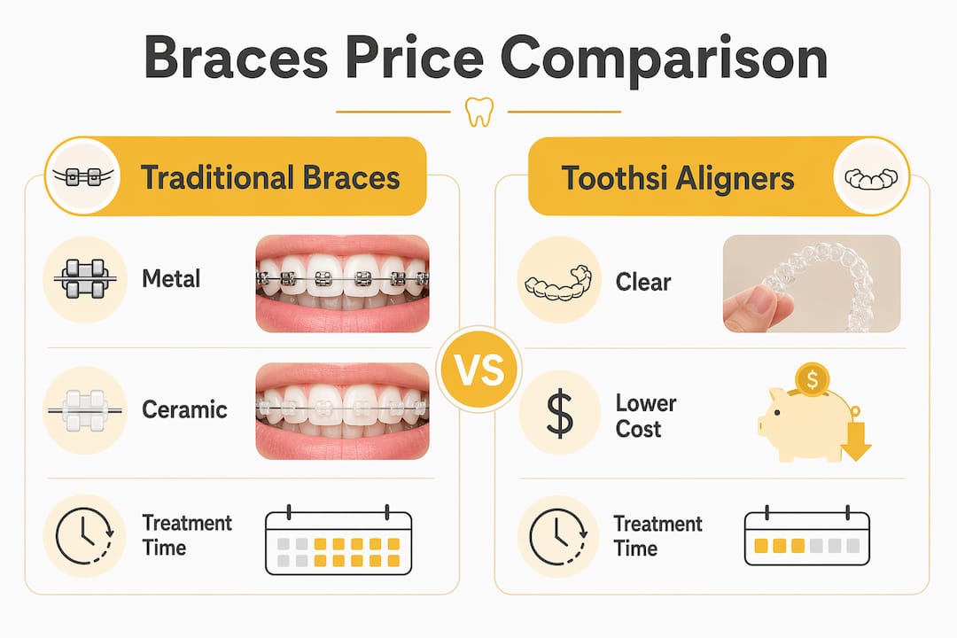 Infographic comparing Toothsi and traditional braces pricing