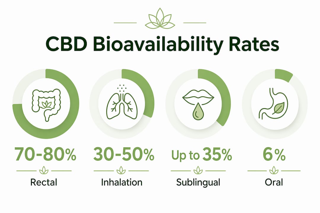 Infographic showing CBD bioavailability percentages by delivery method