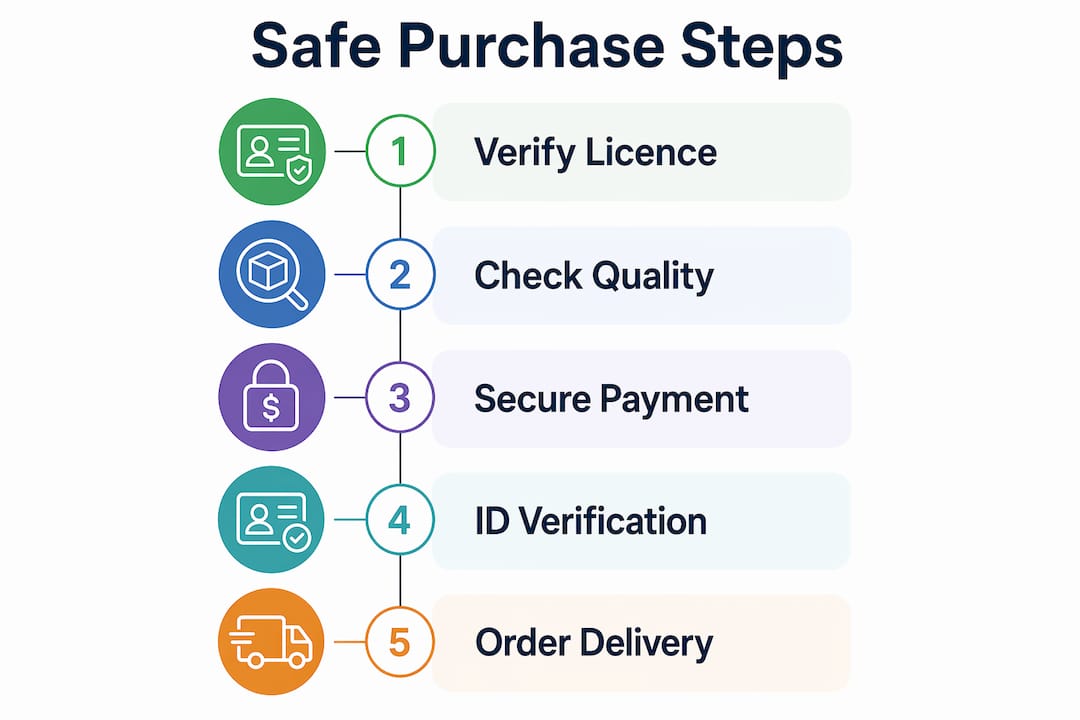 Infographic illustrating steps for safe cannabis purchase