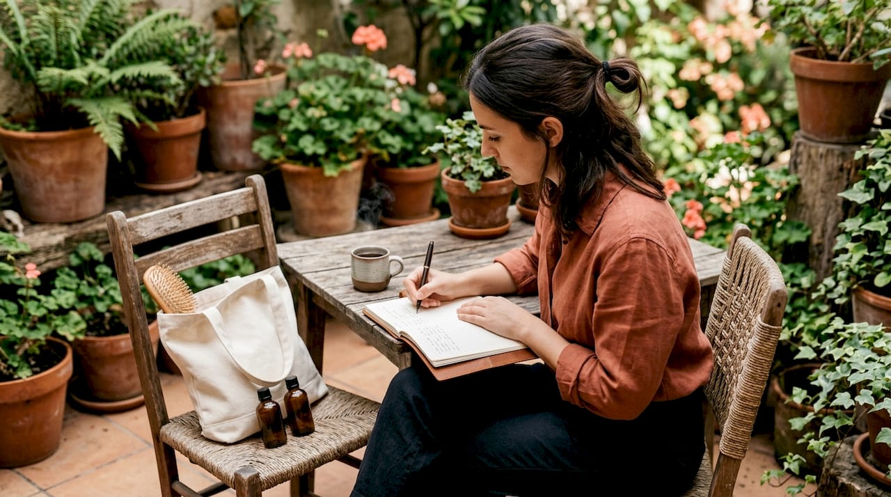 Woman preparing salon visit checklist at home