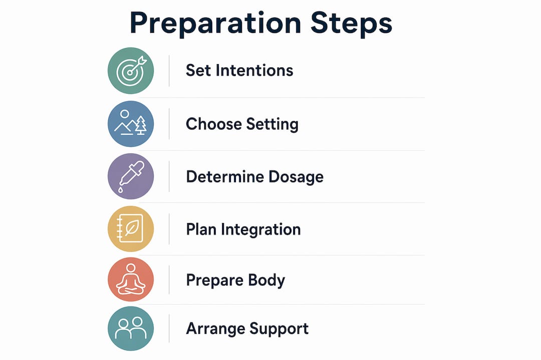 Infographic outlining steps for mushroom experience preparation