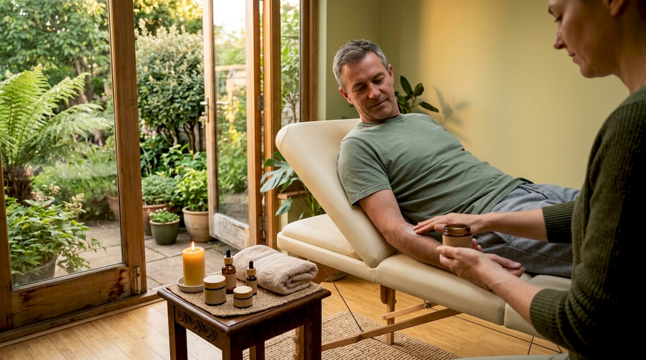 Therapist applying hemp cream for pain relief