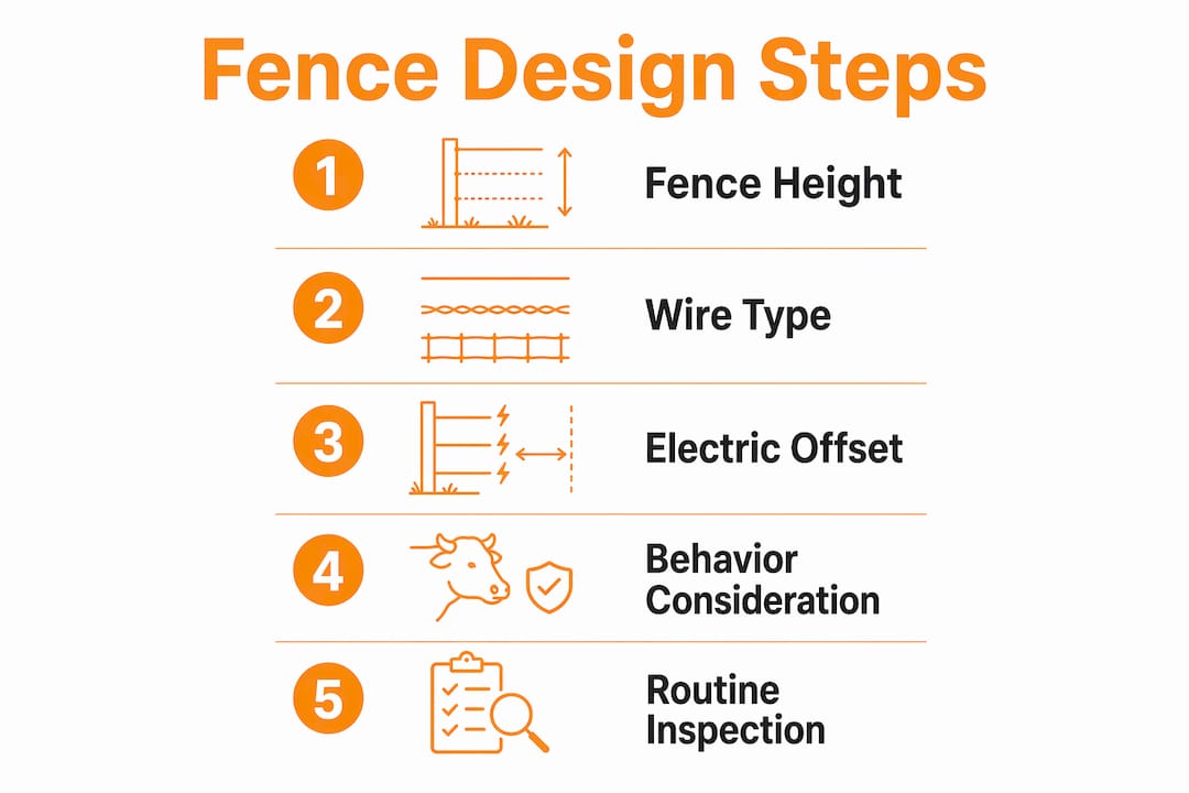Infographic outlining key bison fence design steps