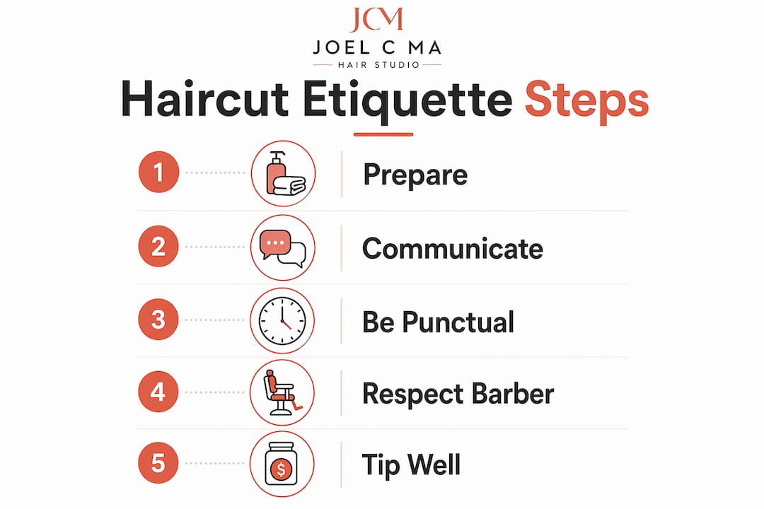 Infographic showing key haircut etiquette preparation steps