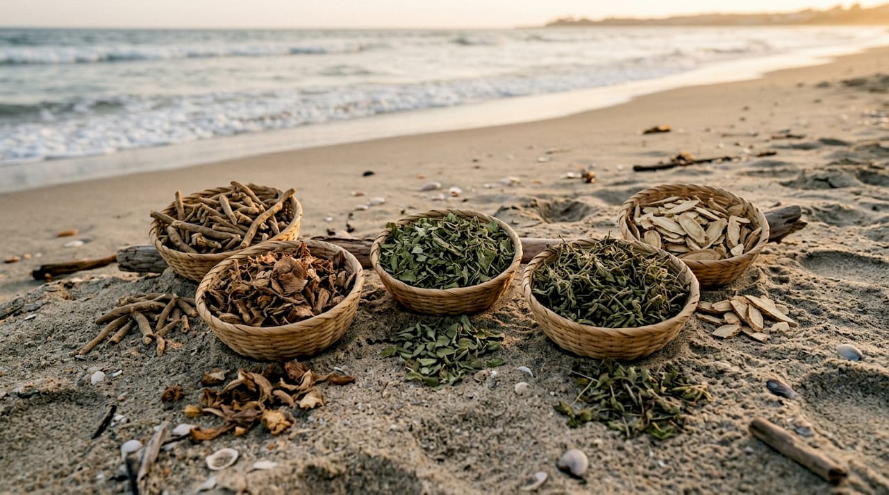 Overhead view of diverse adaptogen herbs