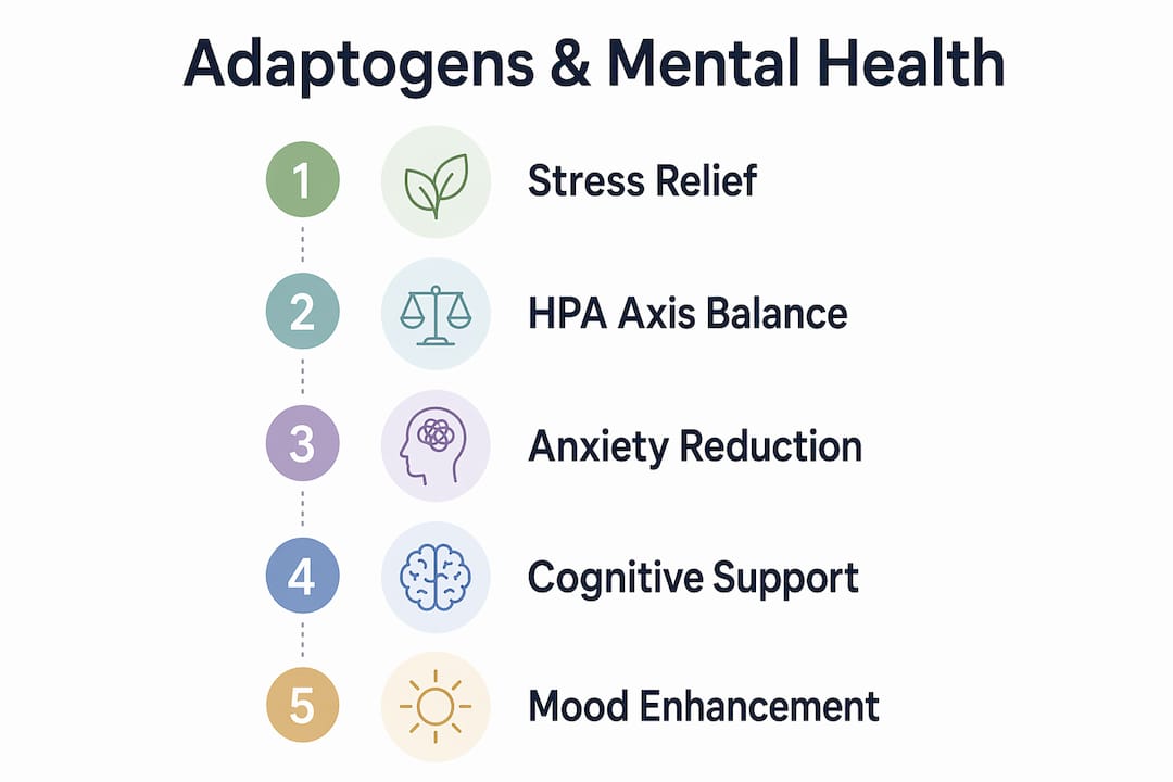 Infographic mapping adaptogens' mental health benefits