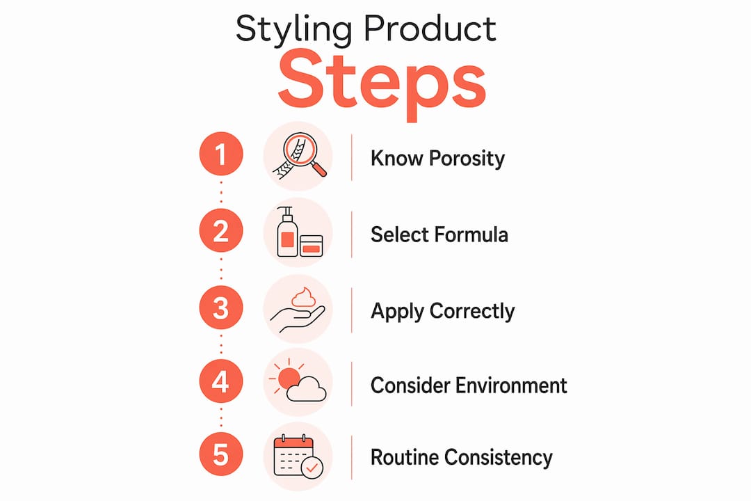 Infographic outlining five steps to choose hair styling products