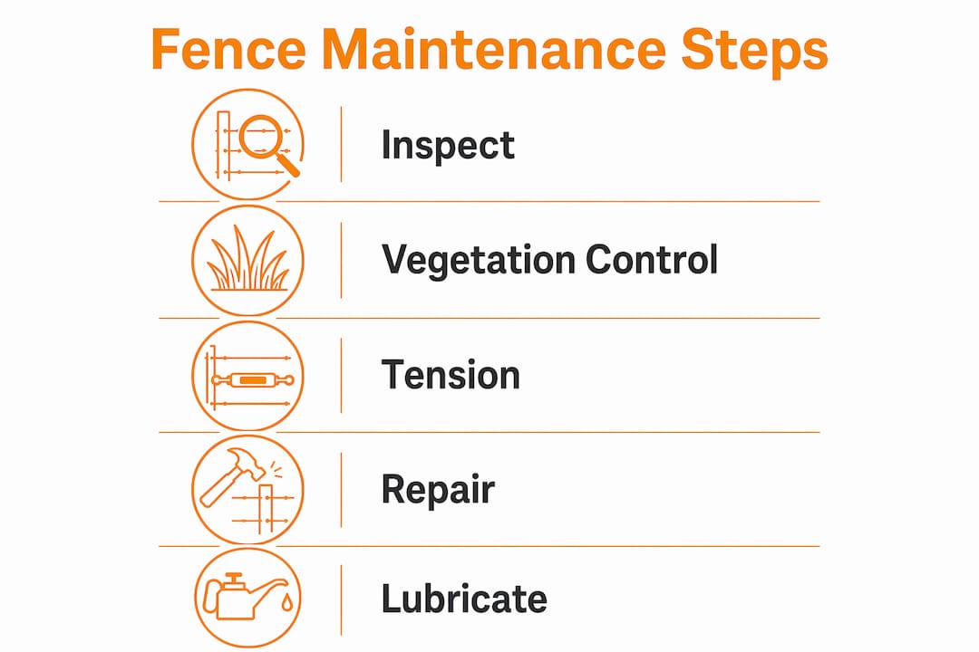 Infographic showing key field fence maintenance steps