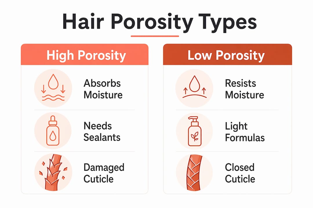 Infographic comparing hair porosity types for haircare