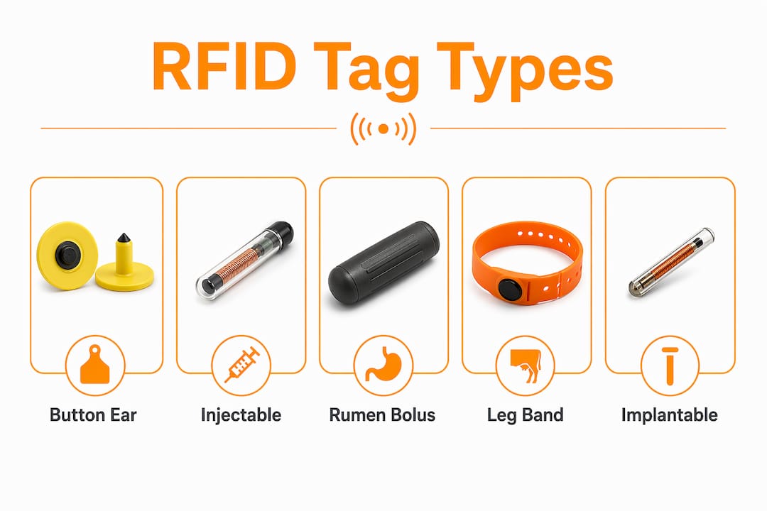 Infographic showing hierarchy of livestock RFID tag types
