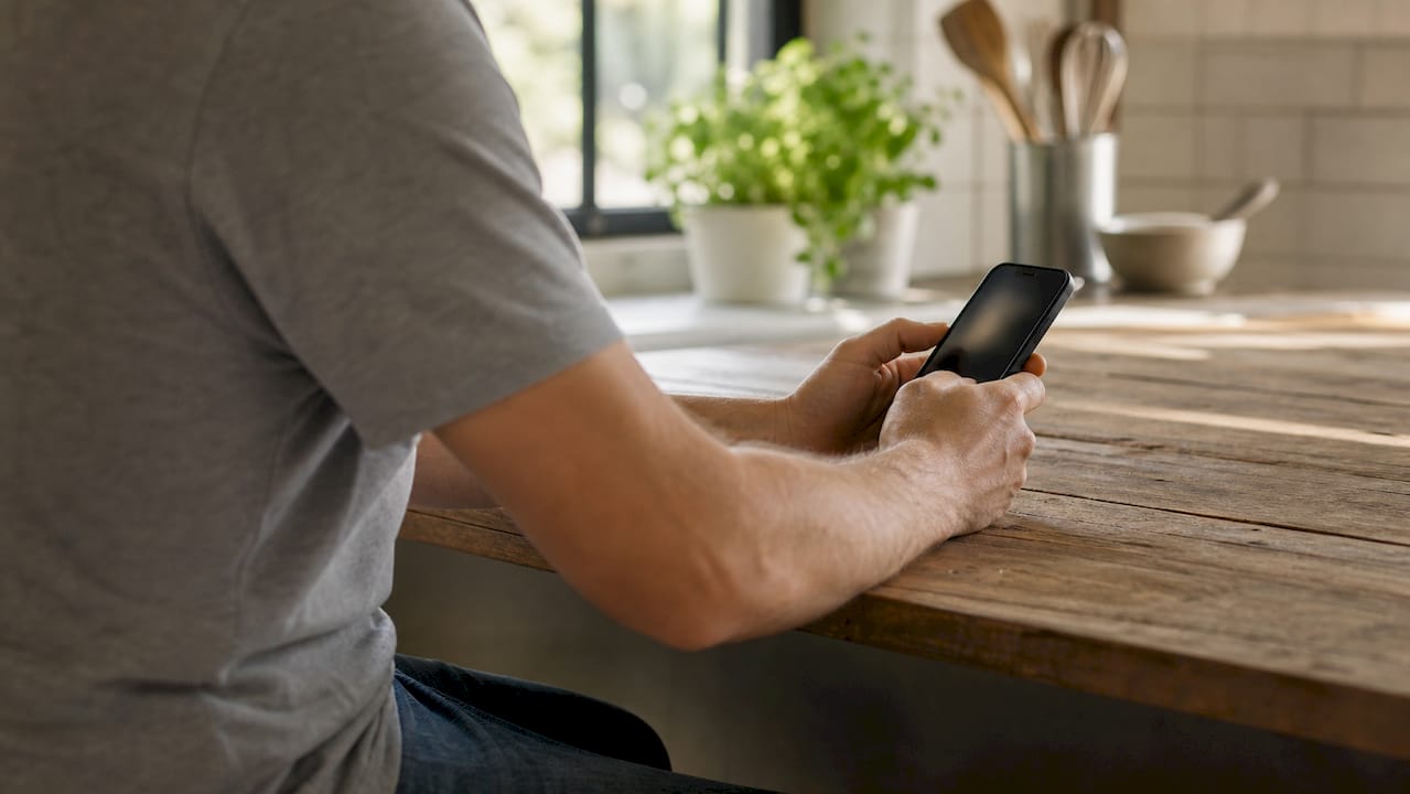 Hands holding smartphone with delivery alerts
