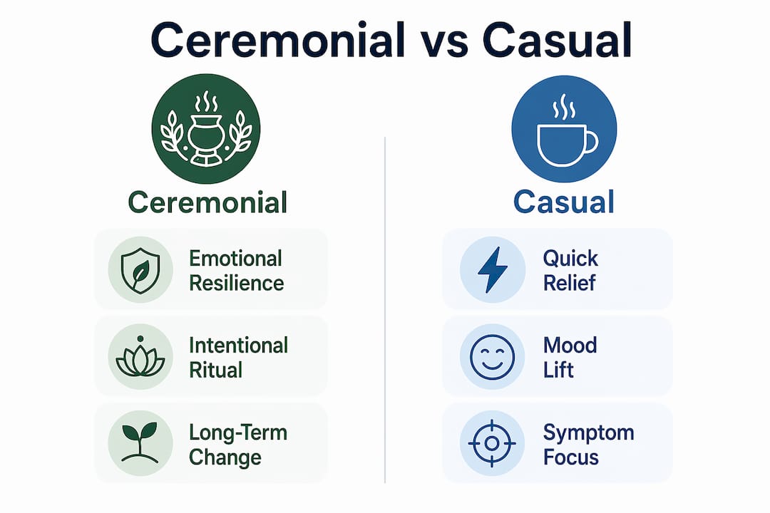 Infographic comparing ceremonial and casual microdosing