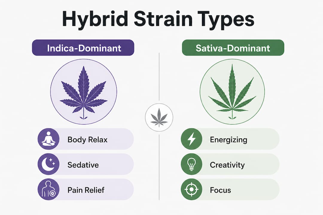 Infographic comparing indica-dominant and sativa-dominant hybrids