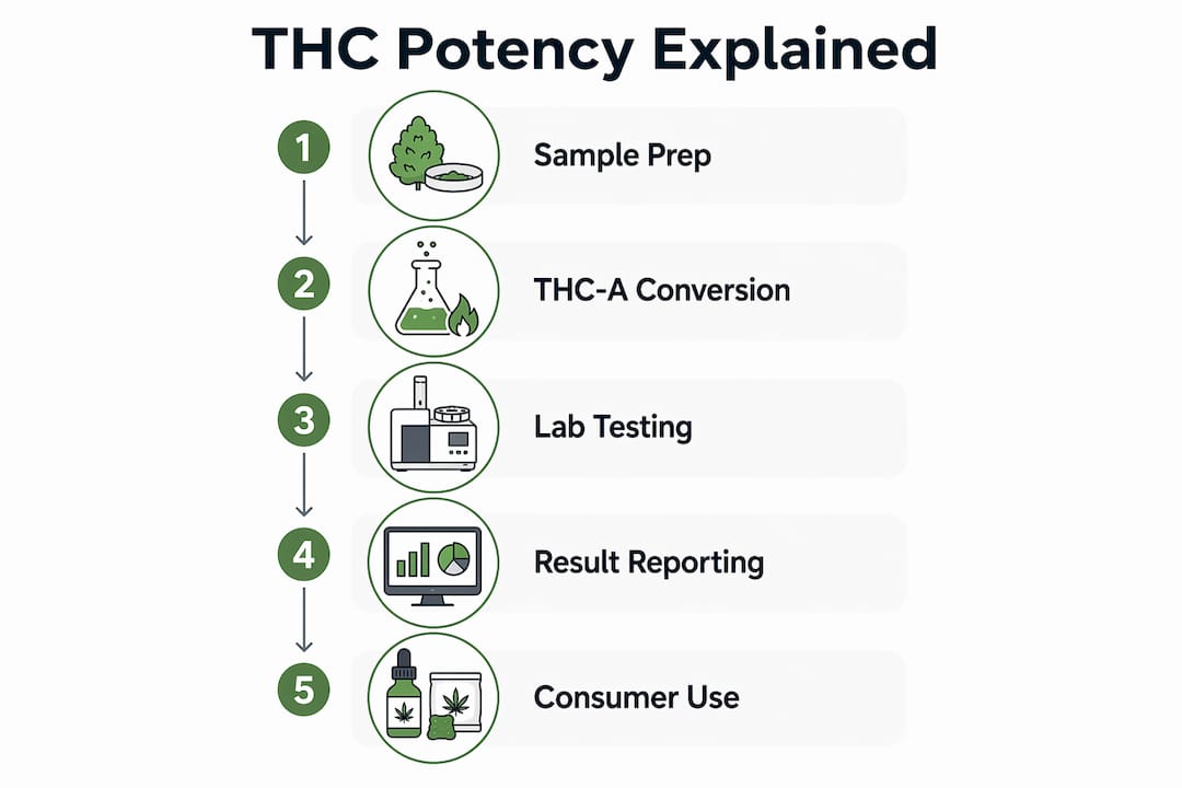 Infographic explaining THC potency calculation steps