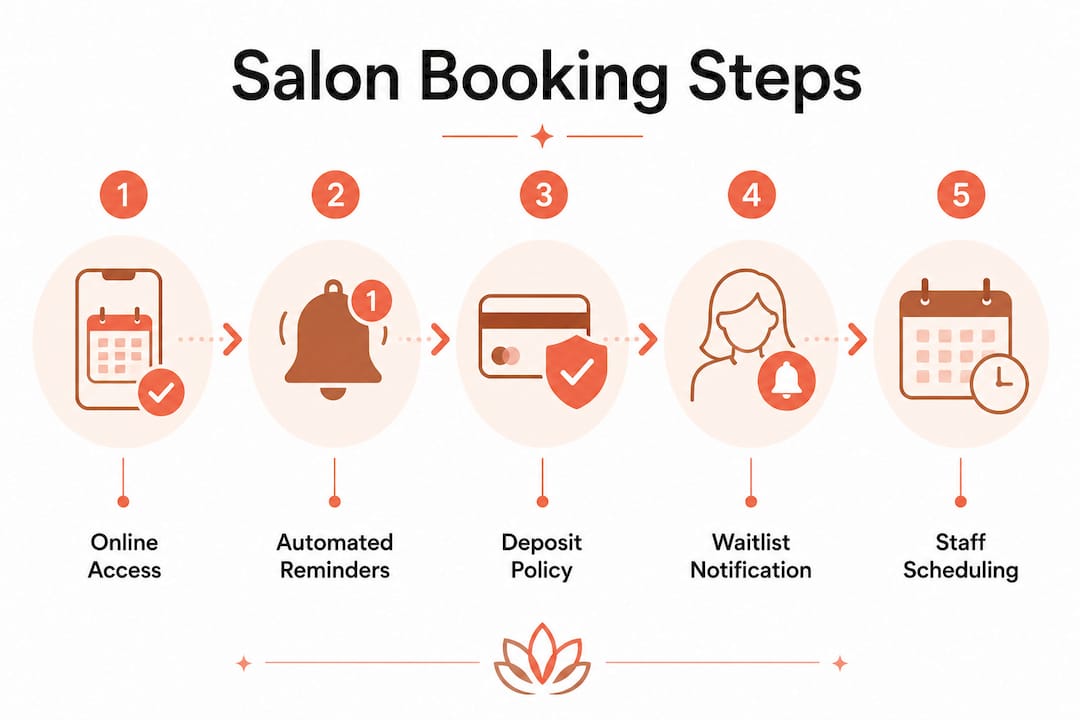 Infographic outlining salon booking steps with key features