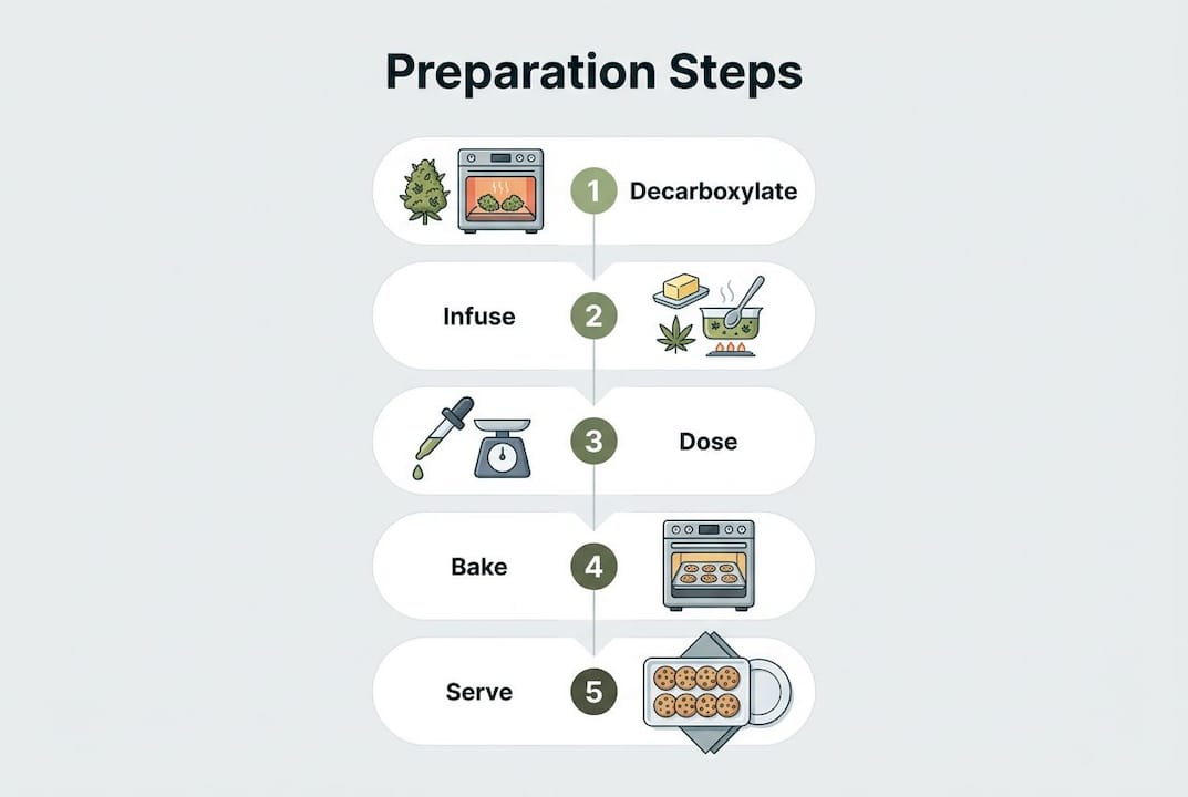 Infographic illustrating step-by-step cannabis edible preparation