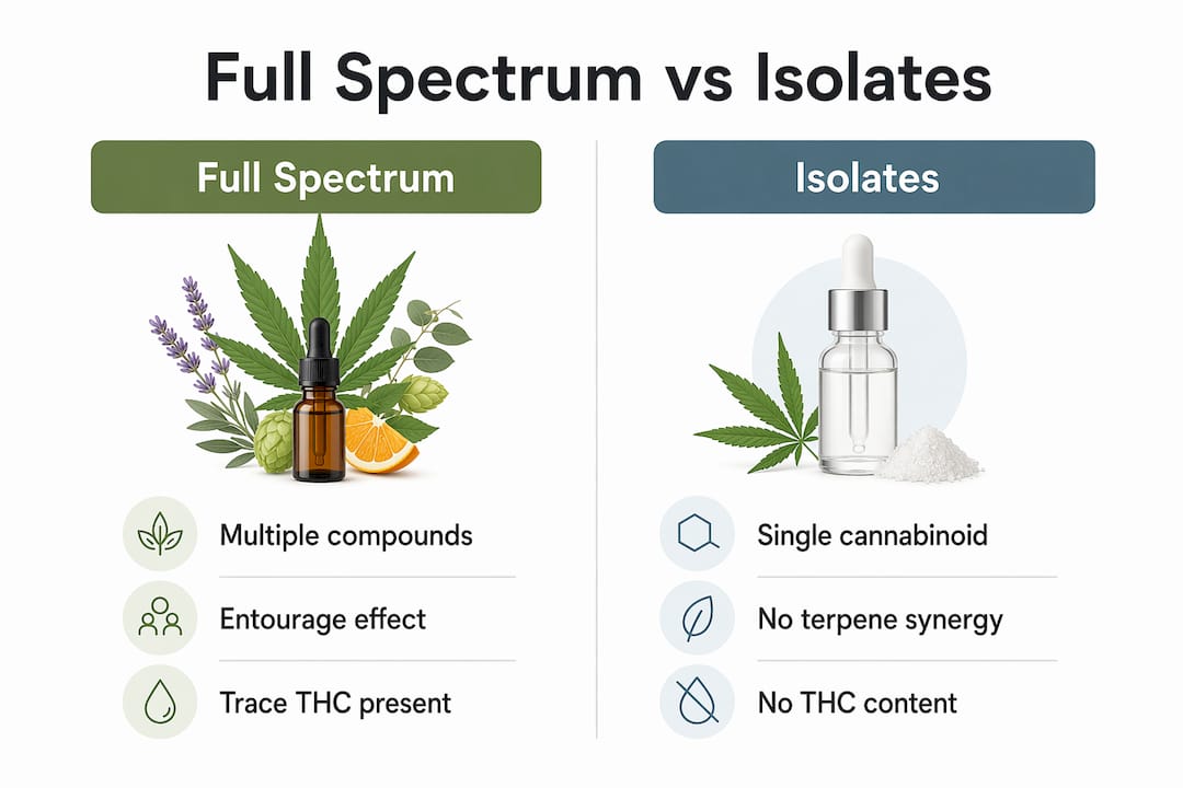 Comparison infographic of full spectrum extracts and isolates