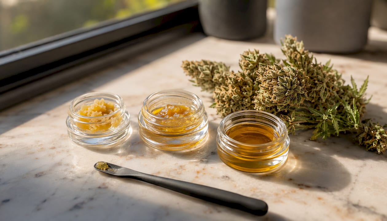 Various cannabis vape concentrates on table