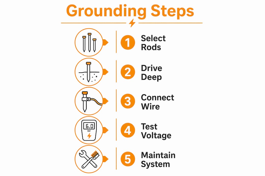 Infographic with steps to ground electric fence