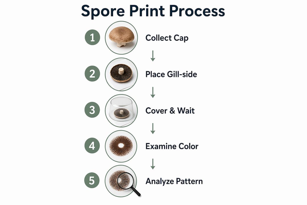 Infographic showing steps to create and read spore prints