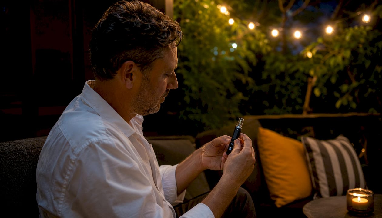 User adjusting cannabis vape voltage