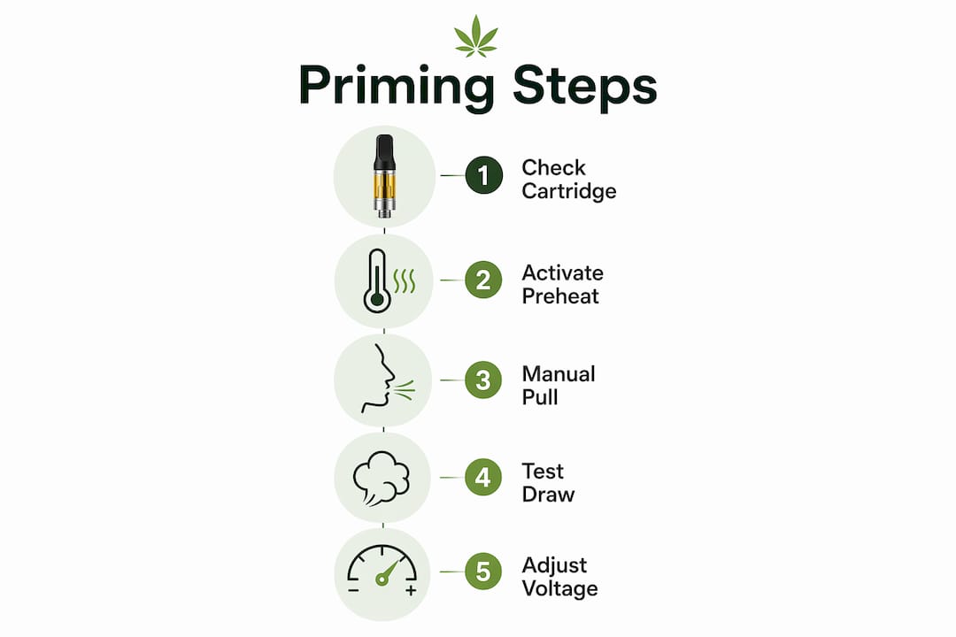 Infographic illustrating cannabis vape priming steps
