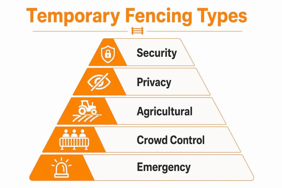 Hierarchical infographic of temporary fencing types