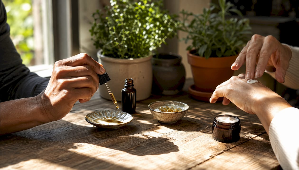 Hands demonstrating CBD product methods close-up