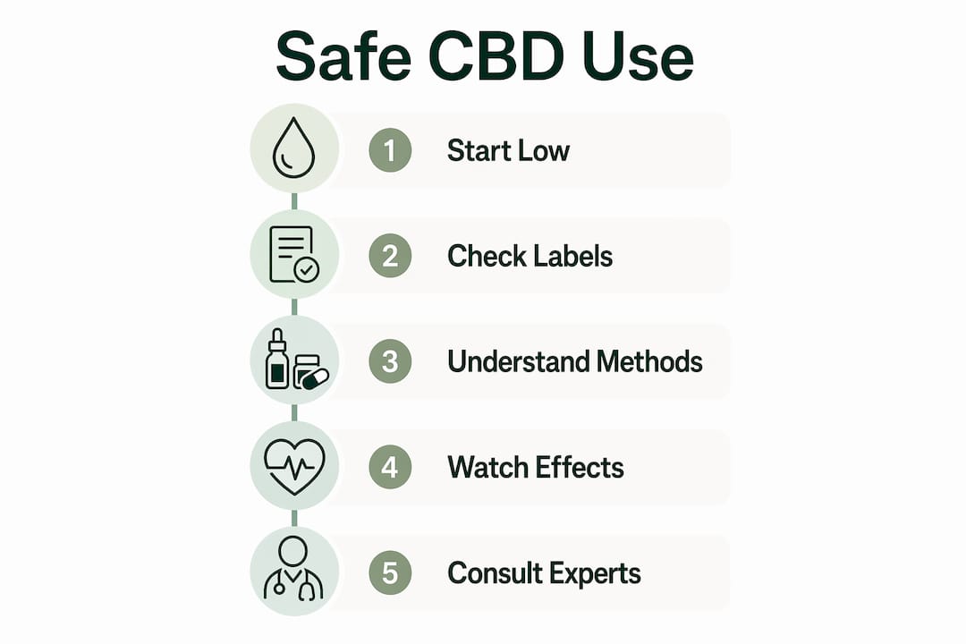 Infographic showing steps for safe CBD use