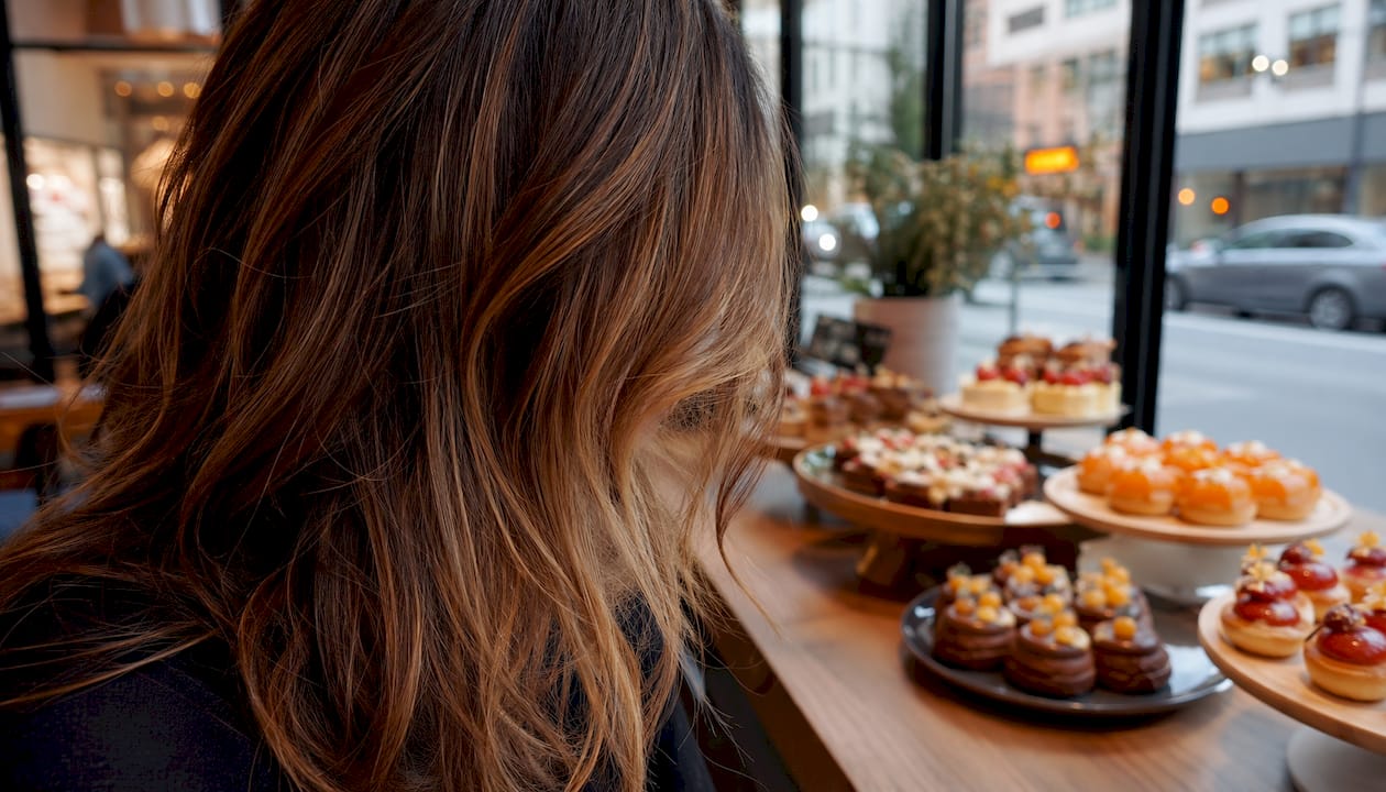 Close-up of caramel balayage hair in natural light