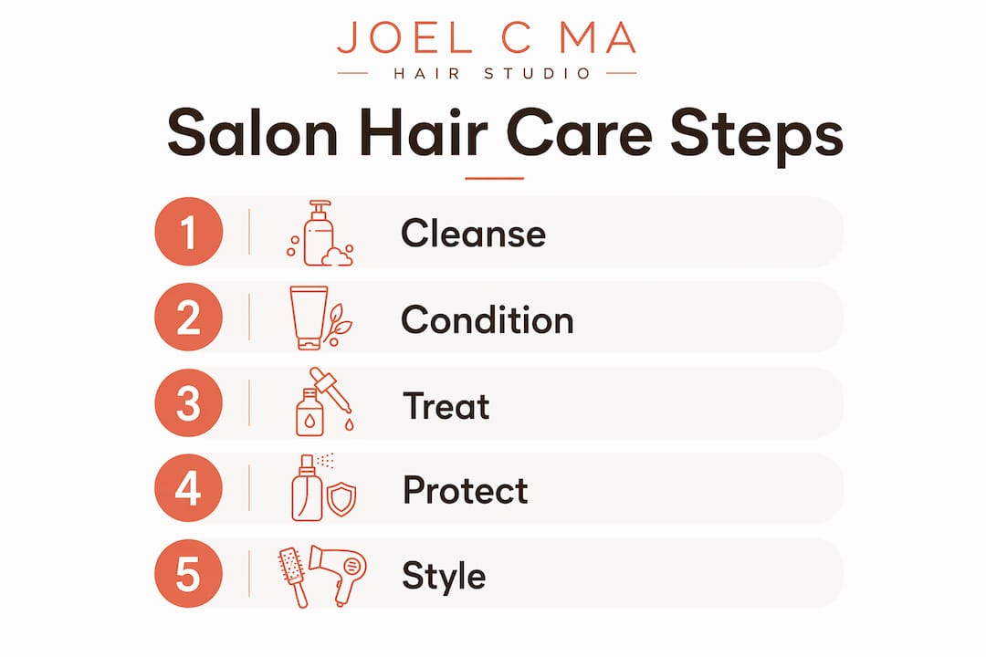 Infographic showing five-step professional hair care routine