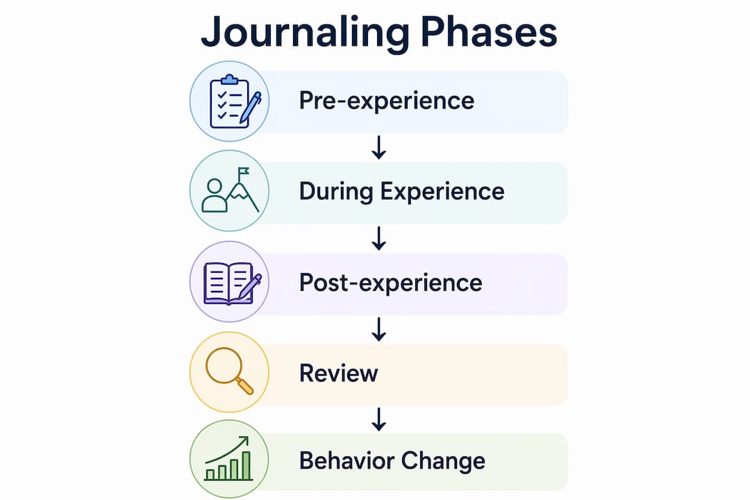 Infographic detailing phases of psilocybin journaling process