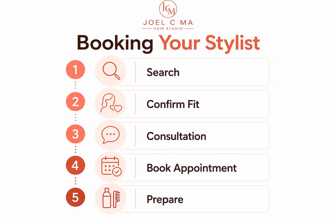 Infographic showing steps to book stylist Alex