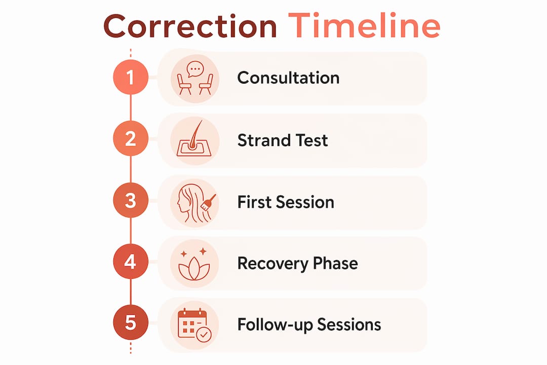 Infographic showing color correction timeline steps