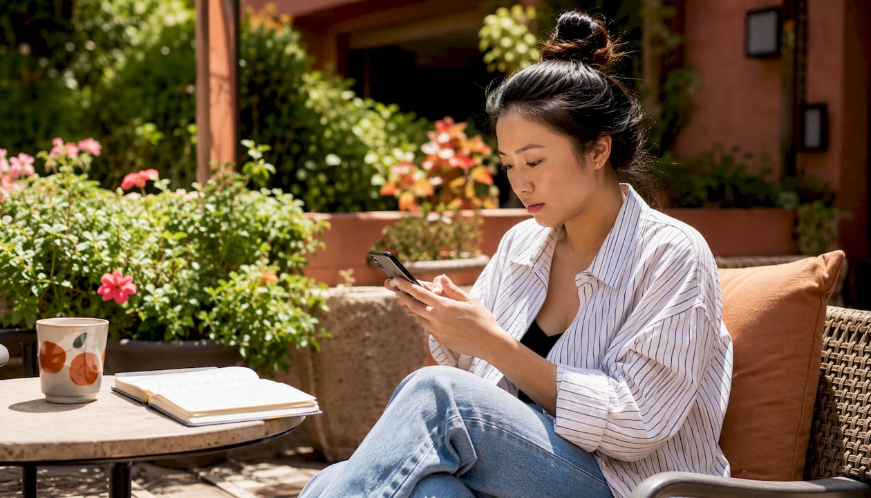 Woman booking hairdresser appointment on smartphone