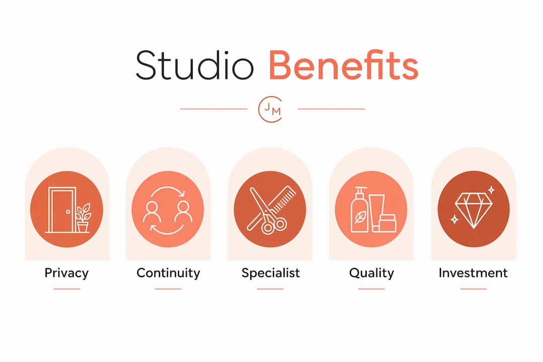 Infographic outlining hair studio key benefits