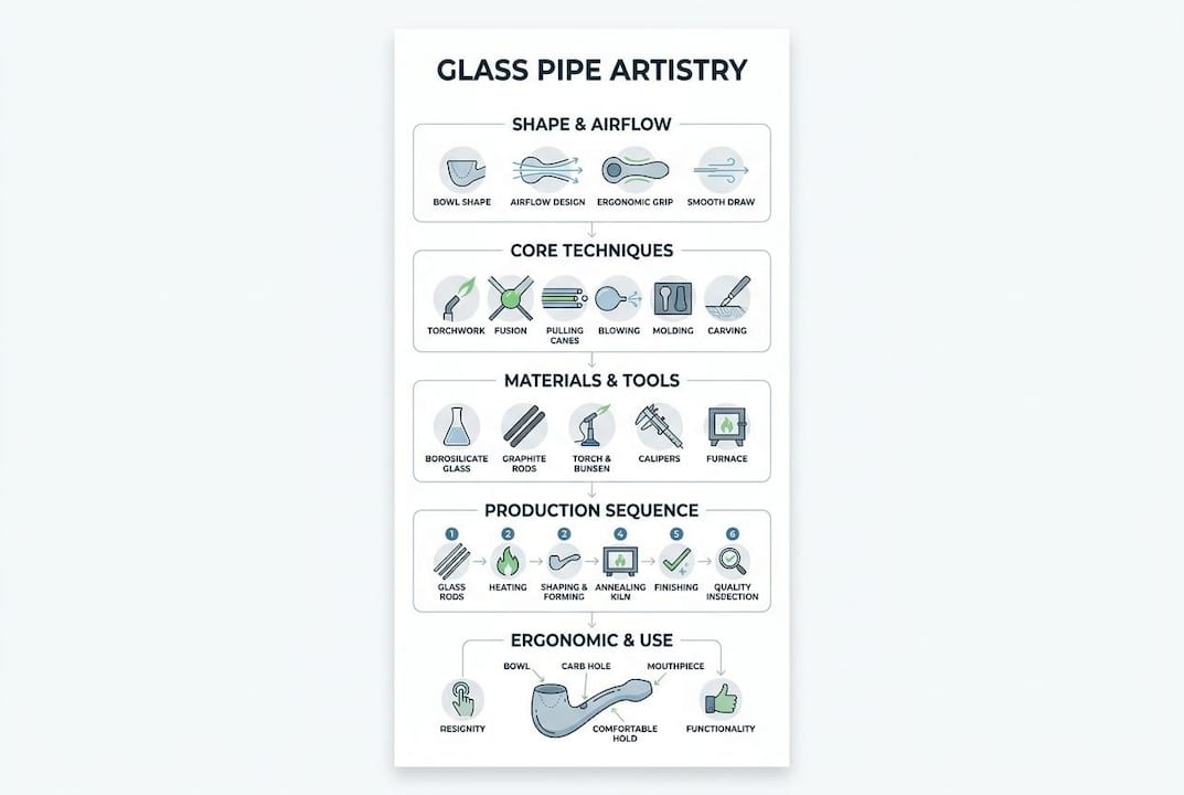 Infographic showing key steps of glass pipe artistry