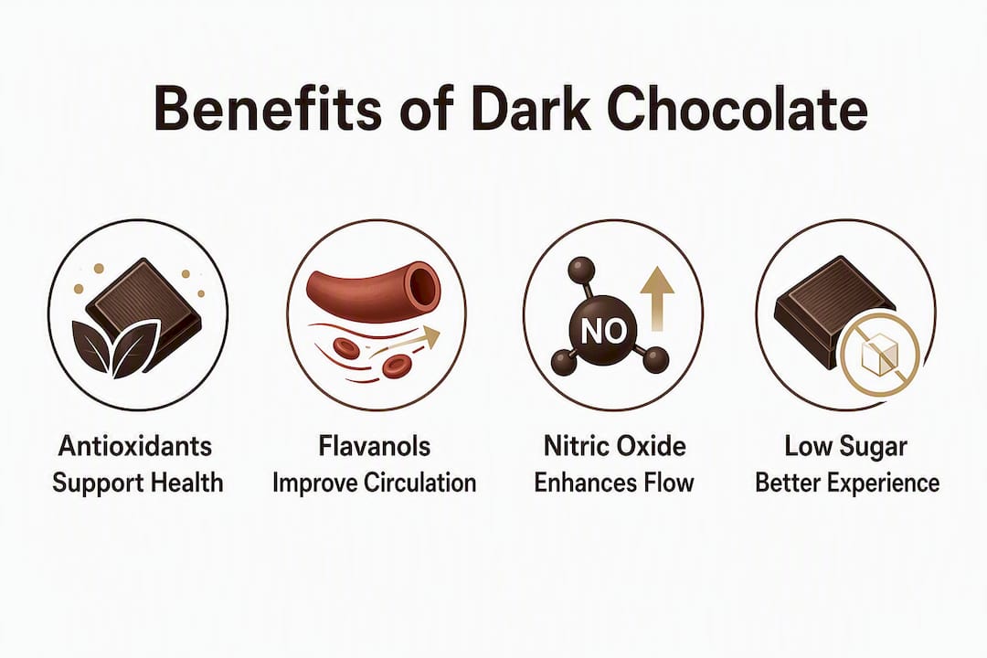 Infographic showing dark chocolate health benefits