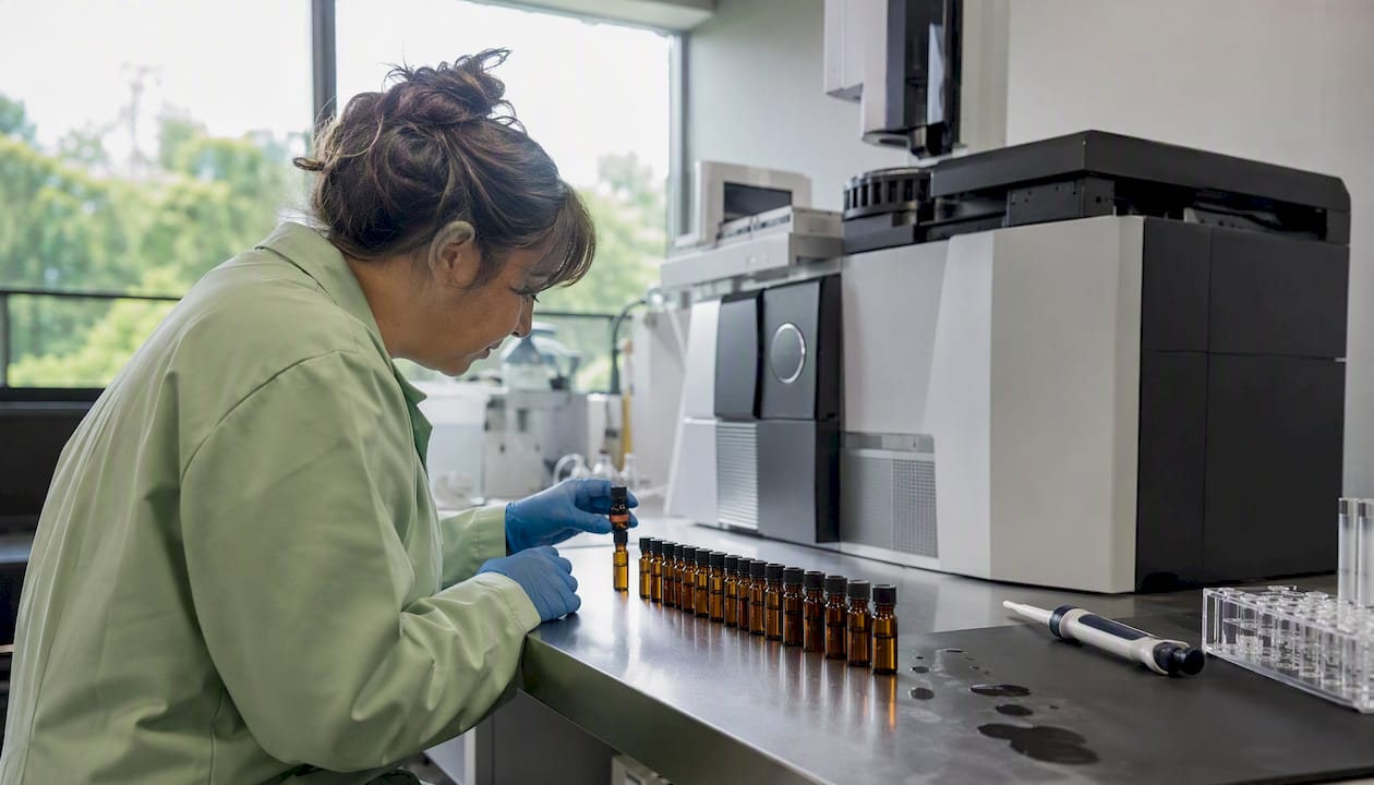 Close-up of lab equipment for contaminant testing on workstation