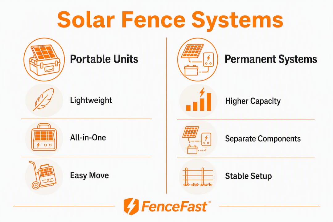 Infographic comparing portable and permanent solar fencing systems