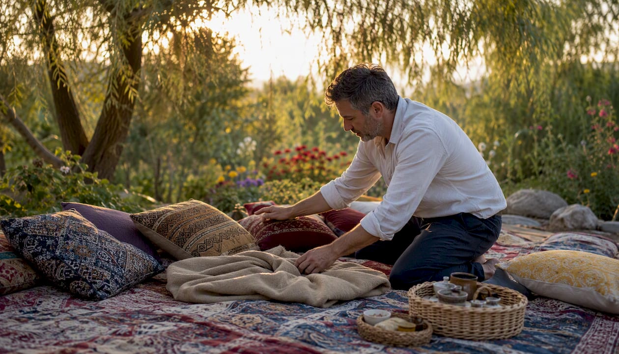 Therapist setting up psychedelic session room