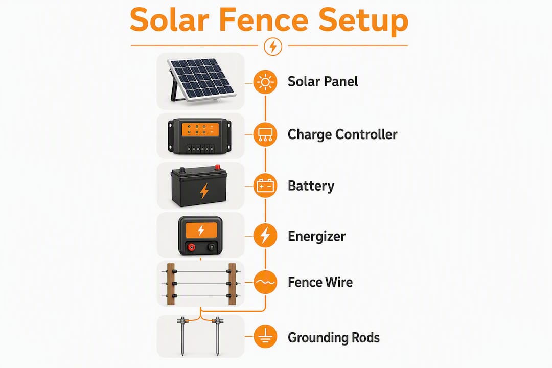 Infographic of solar fence system components