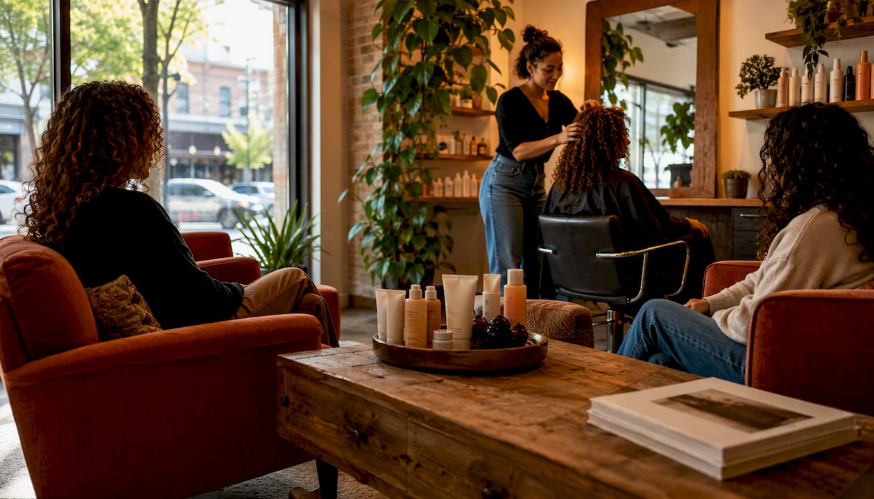 Curl-focused salon cozy interior