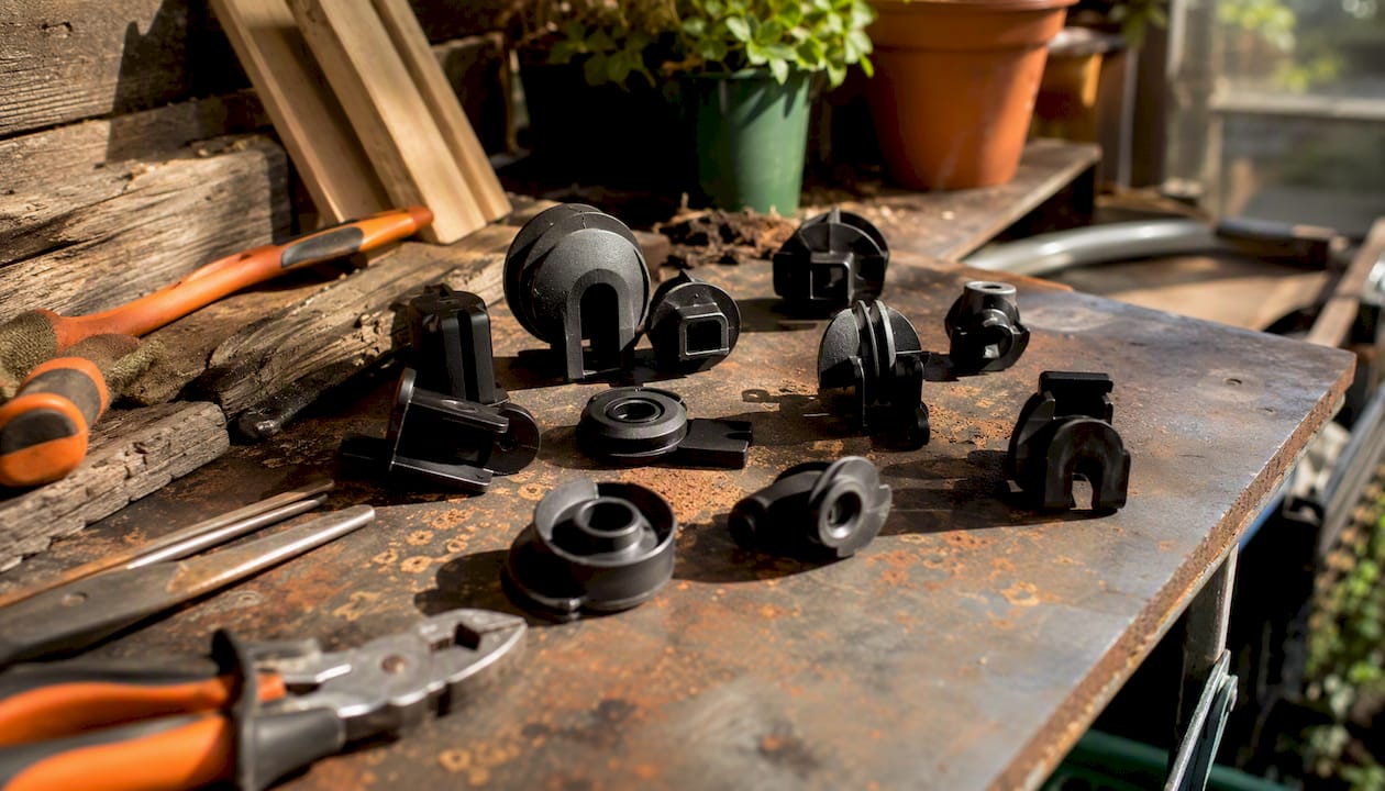 UV-stabilized polyethylene insulators on wooden bench
