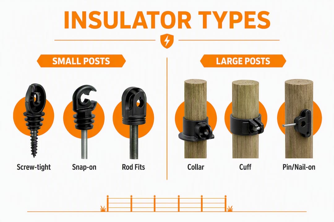 Infographic comparing insulator types for small and large round posts